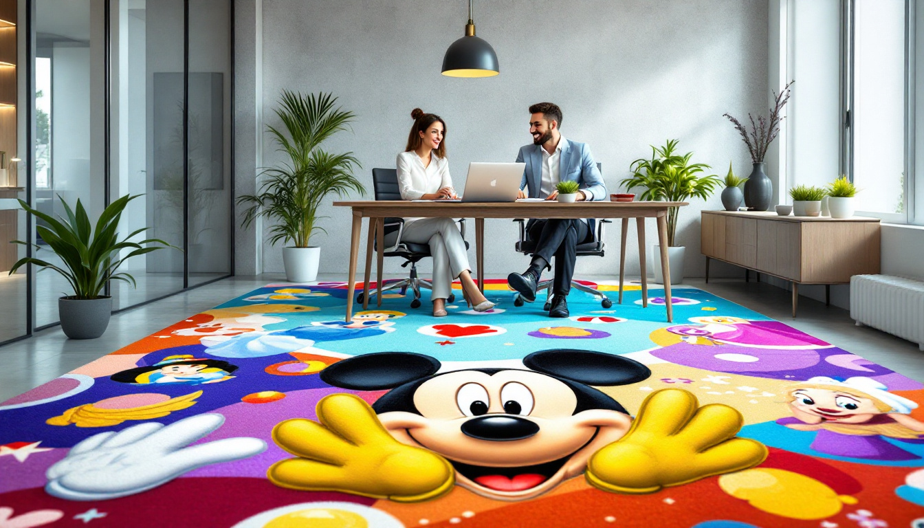 découvrez le tapis walt disney, une touche de magie dans votre espace de travail ! idéal pour égayer l'atmosphère et apporter un sourire aux employés, ce tapis allie fun et professionnalisme, devenant ainsi la déco corporate incontournable pour un environnement stimulant.